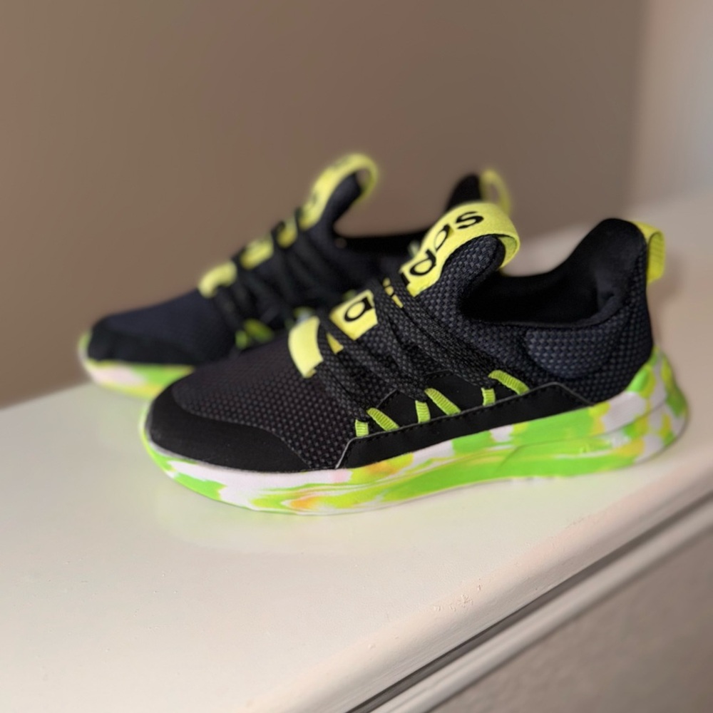 Adidas Kids Black and Neon Green Sneakers